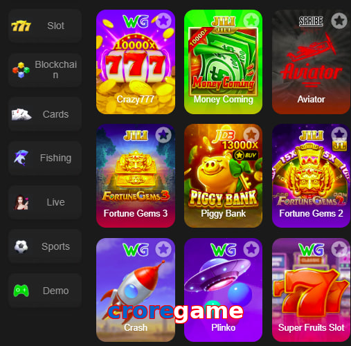 Main screen of Croregame game page for PK players