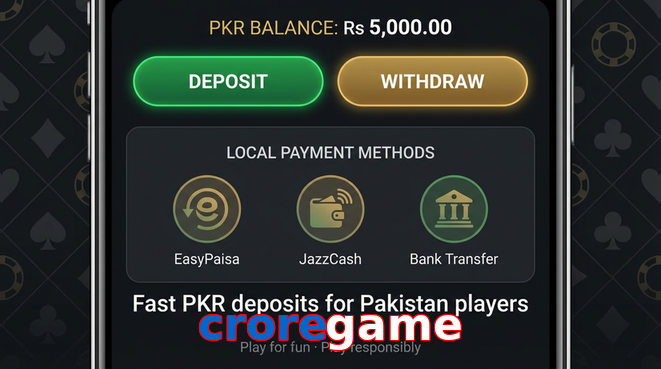 Deposit and withdrawal screen with PKR methods